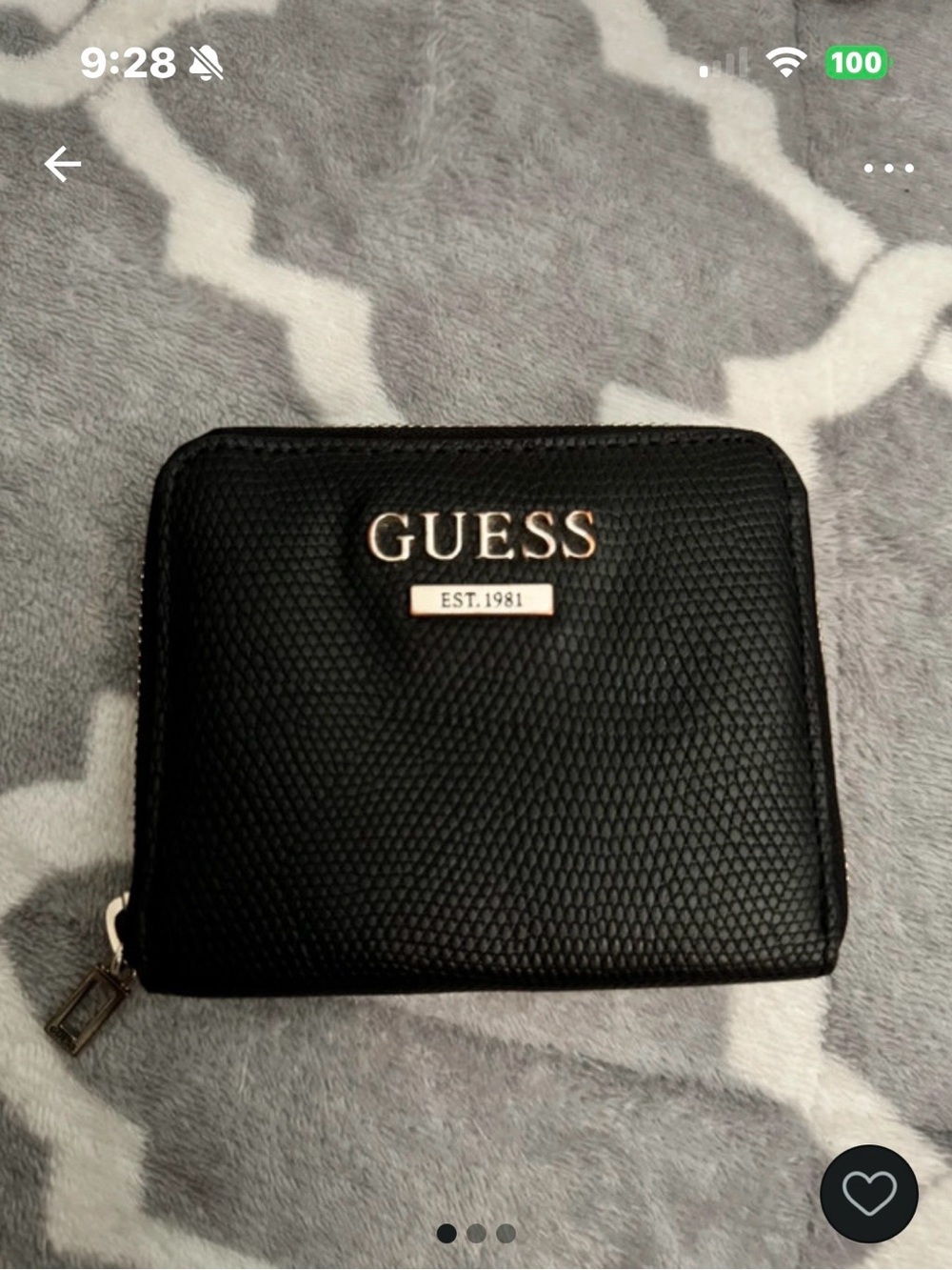 GUESS Black Textured Zip-Around Wallet with Silver Hardware